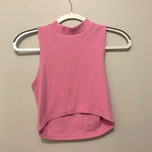 High Neck Pink Cropped Tank Top